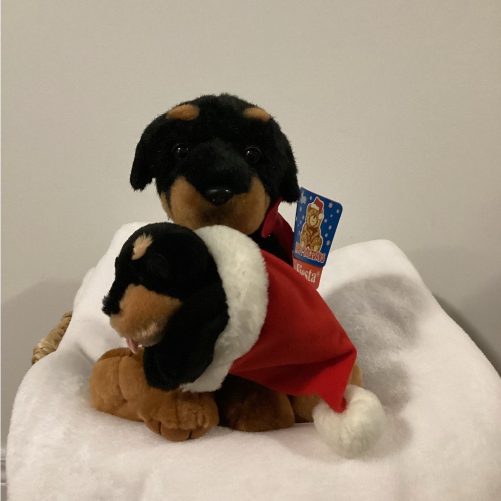 Fiesta Black and Brown Rottweiler Plush Toy & baby